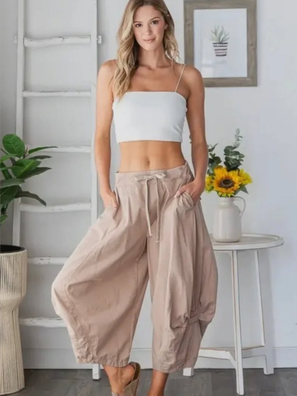 OLI & HALI Wide Leg Baggy Tan Harem Pants